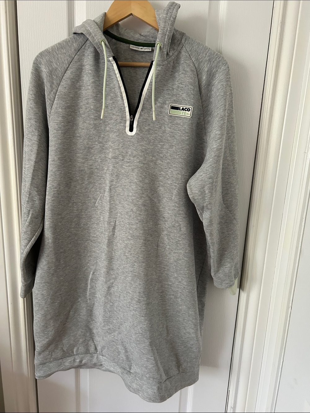 Lacoste Light Gray Quarter-Zip Hooded Sweatshirt with Neon Trim